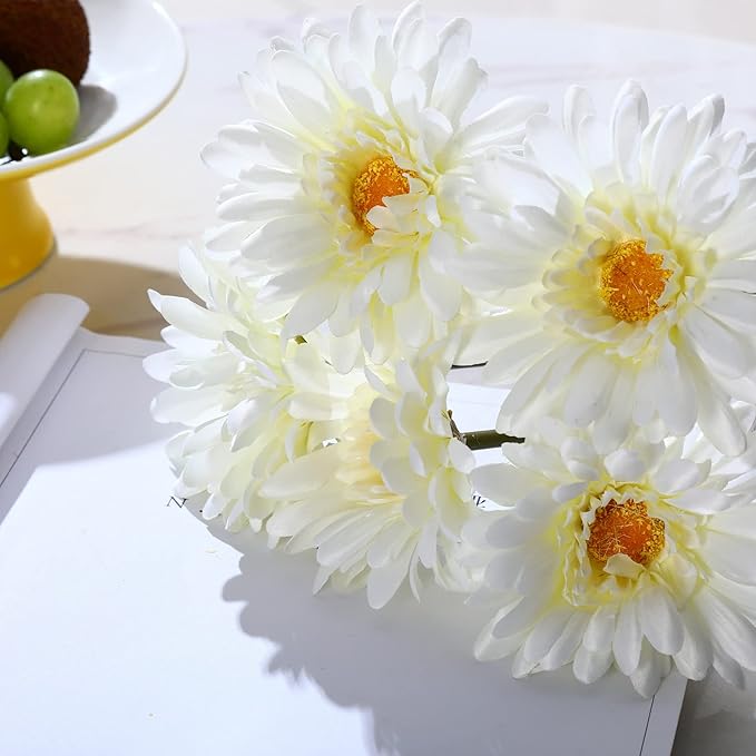 TOPIA Artificial African Daisies Flowers African Daisy Silk Flowers Artificial Gerbera Daisies Pack of 10 (White)