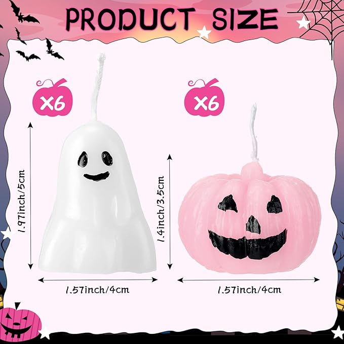 Nuanchu 12 Pcs Halloween Ghost Pumpkin Scented Candles - Thanksgiving & Fall Candles in White, Pink, Ghost