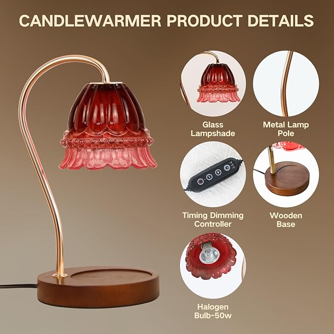 Candle Warmer Lamp with Timer Electric Candle Warmer Lamp Adjustable Height Candle Warmer Dimmable Wax Warmer Lamp Jar Candles with 2 Bulbs for Home Decor & Office