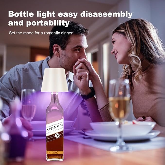 Wine Bottle Lamp, 2025 New 3 Color Rechargeable Wireless Bottle Lamp for Liquor Bottles with Touch Dimming for Parties, Restaurants & Home Decor (RGB White)