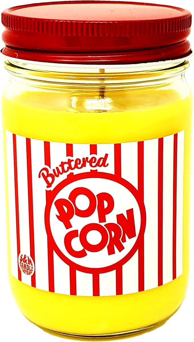 Buttered Popcorn Candle ~ Premium 100% All Natural Soy Candle ~ Movie Night Candle ~ Highly Scented (12oz Glass Jar)
