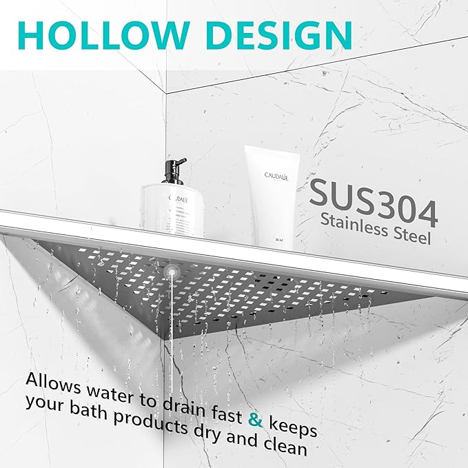Bathroom Corner Shelf, Recessed 12" Shower Shelf Caddy, SUS304 Stainless Steel Shelf Wall Mount Triangular, No Drilling, Brushed Nickel