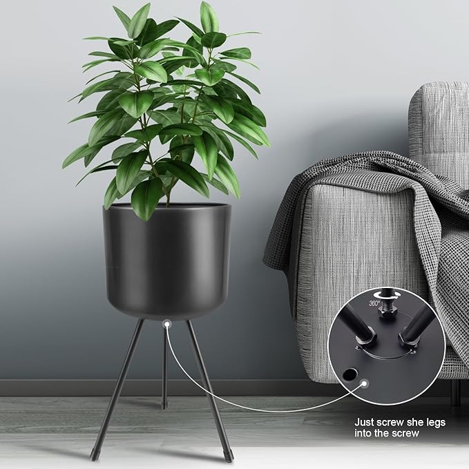 Mid-Century Metal Flowerpot with Stands, Black Stylish Modern Floor-Standing Flowerpot,Suitable for Orchid, Aloe Indoor Outdoor Decoration 8.5'' Wide 18'' high