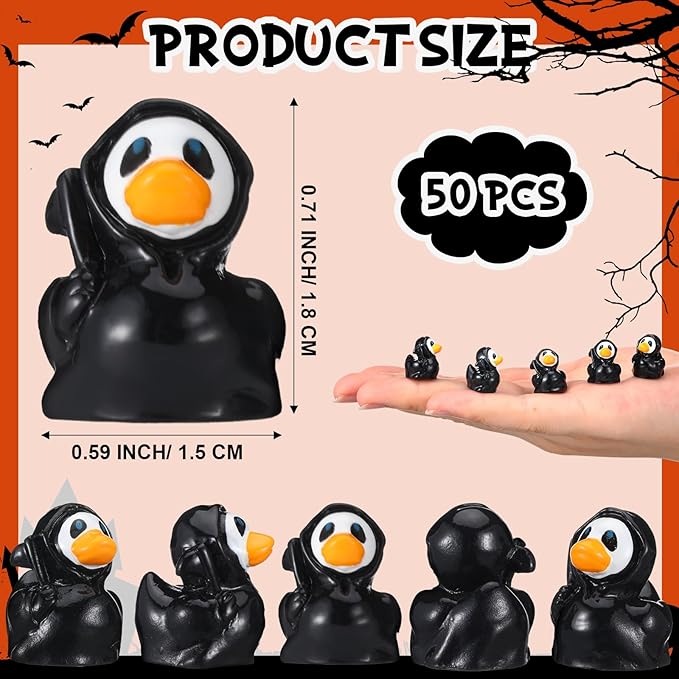 50 Pcs Mini Resin Ducks Halloween Tiny Duck Figurines Bulk Miniature Duckies for Garden Micro Landscape Halloween Party Decoration DIY Craft Accessories(Grim Reaper)