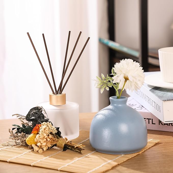 Rtteri 2 Reed Diffuser Sets Flower Oil Diffuser Sticks with Refill Empty 5oz Bottles Scent Glass for Fragrance Home Bathroom Gifts, Oil Not Included(Frosted Color)