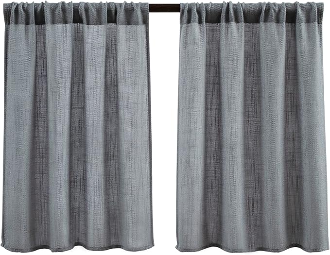 Valea Home Burlap Tier Rod Pocket Curtains for Short Kitchen Windows, Rustic Tan, 36 inch Linen Cafe, Grey, Set of 2