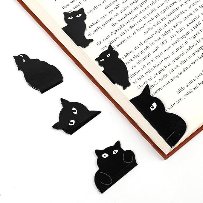 Cat Bookmark, 6 Pcs Black Cat Magnetic Bookmarks Cute Kawaii Magnet Bookmark Clips Page Markers Book Reading Supplies for Book Lovers, Women, Teachers, Students, Home, Office, Presents (6 Styles)