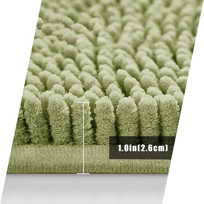 Bathroom Rugs Mat 24x17 Non Slip Chenille Bath Mats Bath Rugs for Bathroom Shower Chenille Sage Green