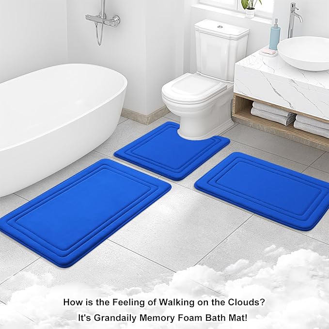Grandaily Memory Foam Bath Mat Rug 30x20, Ultra Soft, Non-Slip and Absorbent Bathroom Rugs, Machine Wash Dry, Comfortable Bath Carpet for Bathroom Floor, Tub and Shower, Royal Blue