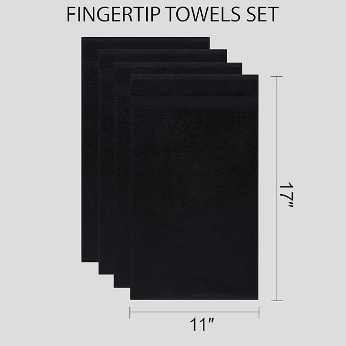Quick-Dry, Soft & High Absorbent Fingertip Towels for Bathroom Cotton Soft Feel Fingertip Towels 11"x17" | Daily Use 100% Cotton Towels for Bathroom, Gym & More | (4 Pcs, Black)