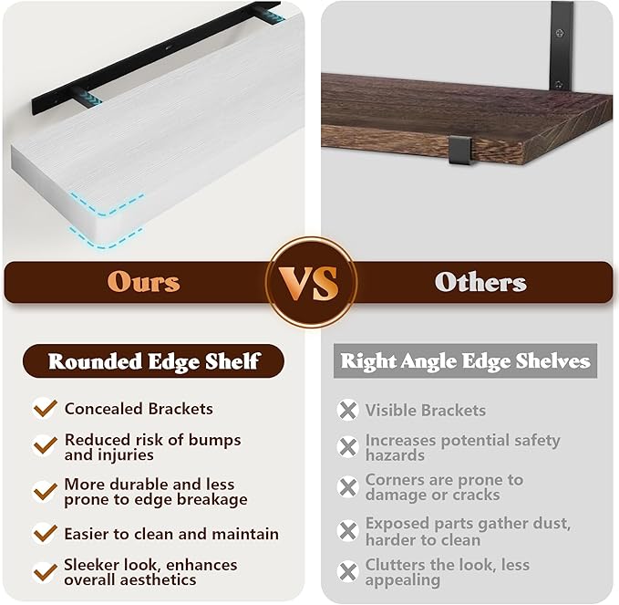 Floating Shelves for Wall, Wood Shelves with Invisible Brackets for Bathroom, Living Room, Bedroom and Kitchen, Long Wall Shelf for Books/Storage/Room Decor, 24 Inch, Set of 2, White