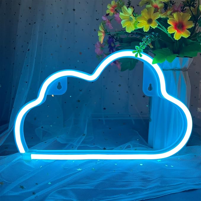LED Cloud Neon Light for Wall Decor, Battery or USB Powered Sign Shaped Decoration Wall Lights for Bedroom Aesthetic Teen Girl Kid Room Christmas Birthday Wedding Party