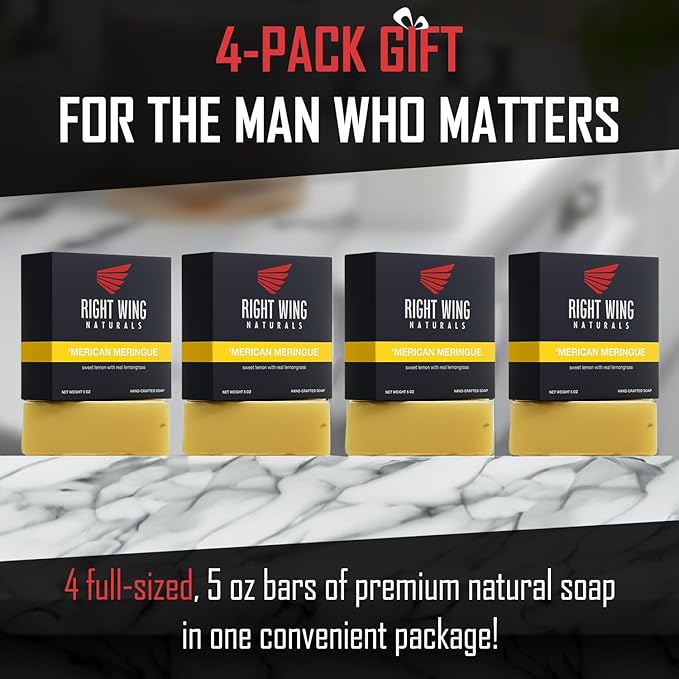 Right Wing Naturals Bar Soap Gift Set for Men | Handcrafted Cold-Pressed Soap | Handmade Organic Soap for Men | Most Popular Flavors | Natural Scented Men’s Bar Soap| Pack of 4 Bars