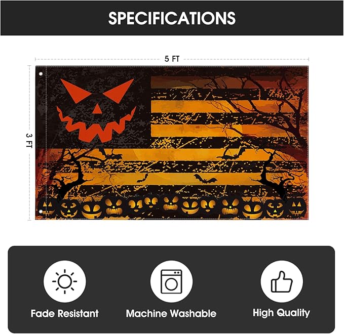 AVOIN colorlife Stripes Halloween Flag 3x5 FT Double Sided, Jack O Lantern Large House Flag Party Yard Outdoor Decoration