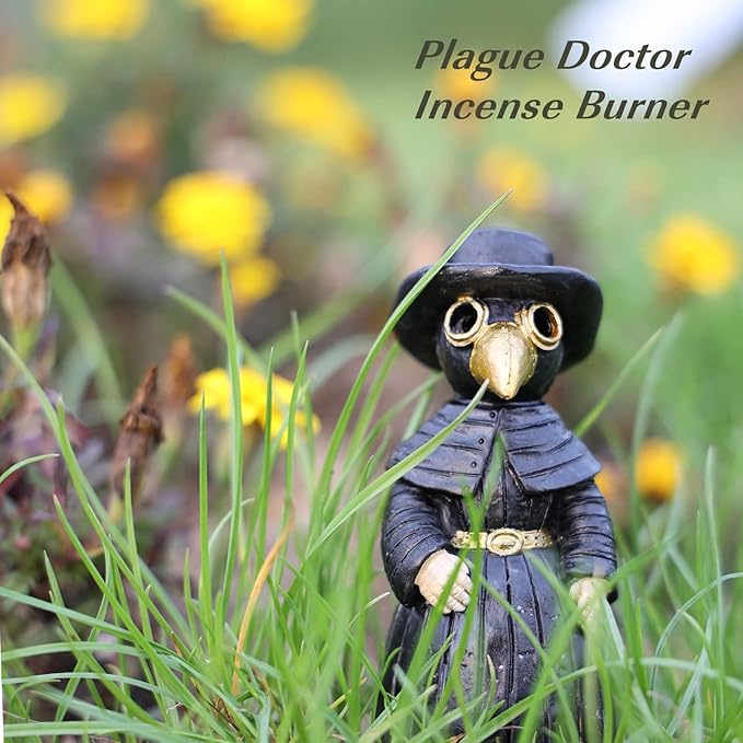 Plague Doctor Incense Burner, Plague Doctor Cone Burner Eyes Will Smoke, Ornament Handmade Craftwork Yoga Room, Desktop Resin Ornament for Home Decoration, Effective Stress & Anxiety Relief.
