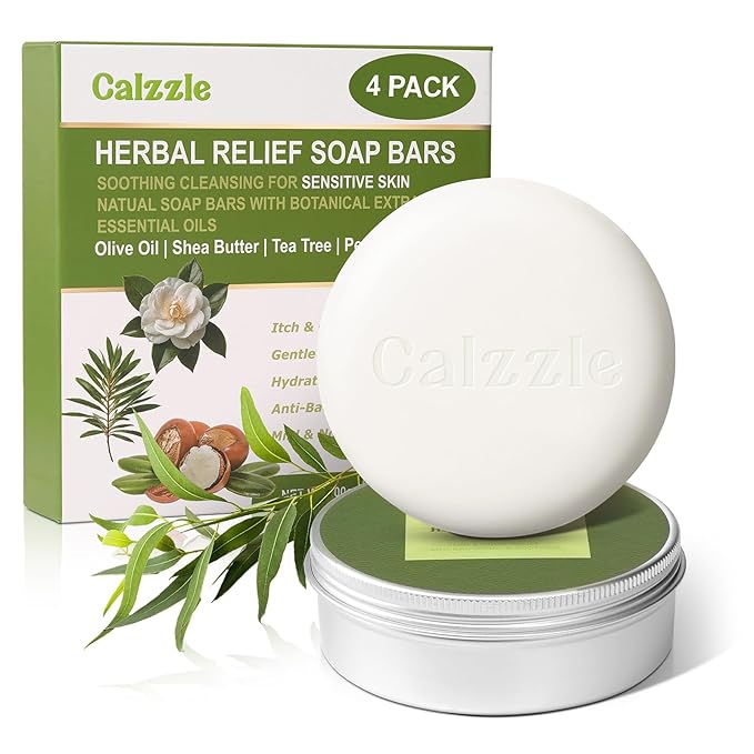 4 Pcs Herbal Soap Bar with Tea Tree Oil, Olive Oil & Organic Shea Butter - Natural Handmade Soap for Women & Men, Gentle Face, Body & Foot Cleanser for Dry, Itchy or Sensitive Skin, 3.53 oz