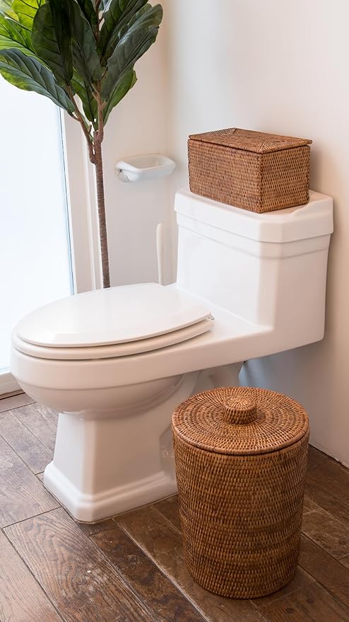 KOUBOO La Jolla Rectangular Rattan Box, Honey-Brown Toilet Roll Storage Basket