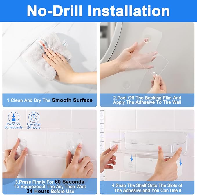 2pc Acrylic Wall Mount Organizer: Adhesive Shelf - Bathroom Wall Organizers - No Drilling Hang Walls, with 3pack Self Adhesive Tapes, for Bathroom, Kitchen,Living Room-Transparent