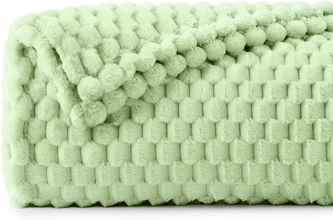 BEDELITE Fleece Twin Blanket for Couch & Bed - 3D Jacquard Decorative Light Green Throw, Super Soft and Cozy Warm Fuzzy Blanket All Seasons Suitable, 50x60Inches