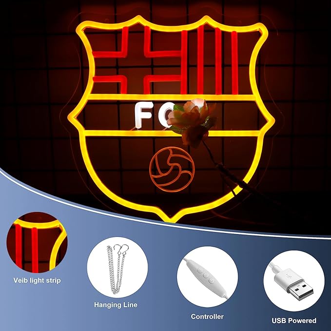 Football Sports Neon Signs for Wall Decor,FC LED Neon Lights for Bedroom、Man Cave,Birthday、Christmas Gifts for Boys