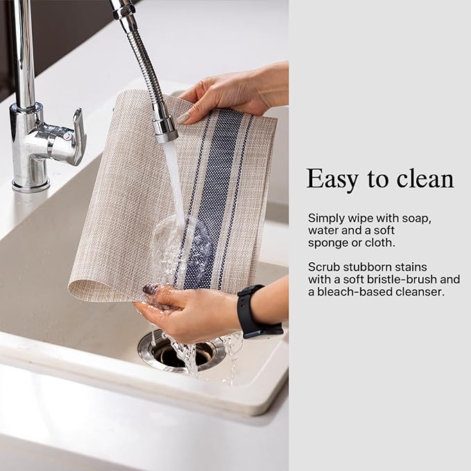 Placemats Set of 12 - Easy Clean Woven Vinyl Placemats for Dining Table, Indoor/Outdoor Place Mats, Washable PVC Table Mats(Blue Skyline)
