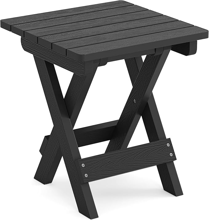 LUE BONA Small Outdoor Folding Side Table, Indoor Shower Bench Stool, HDPS End Table for Bathroom, Patio, Pool, 14 Inch Height, Black