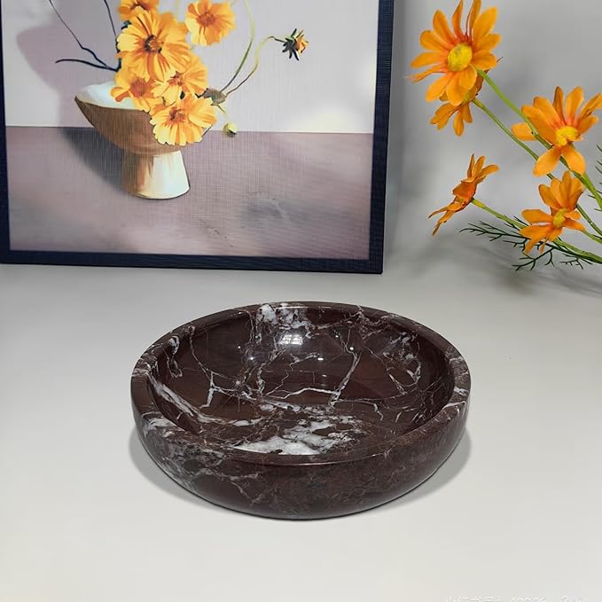 Large Decorative Marble Bowl, 7.87 inches,Natural Stone Round Bowl for Home Decor, Fruit, Nuts, Jewelry tray,Coffee Tables Centerpiece, Soap Serving (Purplered-7.87inch)