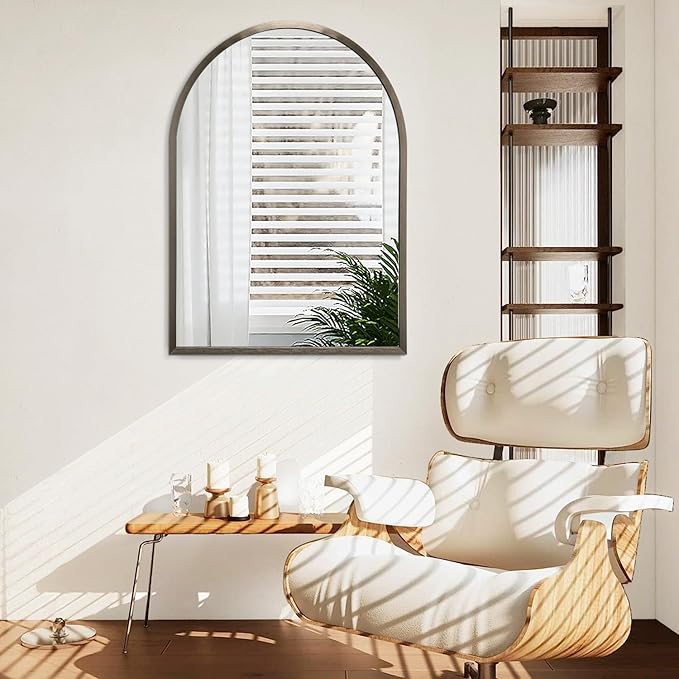 Large Arch Bathroom Mirror, Metal Frame Wall Mounted Mirror Coffee Vanity Wall Mirror for Bedroom, Entryway, Living Room Vanity 36"x24"