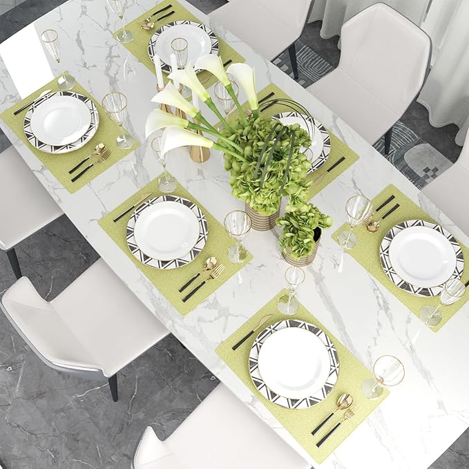 Set of 4,Soft Caddice Faux Linen 2 Side Place Mats Heat Resistant Dining Table Place Mats Kitchen Table Mats 12 x 18 Green