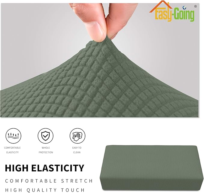 Easy-Going Stretch Ottoman Cover Folding Storage Stool Furniture Protector Soft Rectangle slipcover with Bottom (XX-Large,Greyish Green)