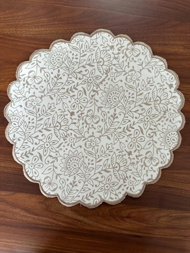 Ridhi Taupe Color Bo-ho Round Place Mat Double Layer Floral Cotton Washable Placemats 15" Round Embroidery Block Print Table Mat Pack of 4-15 Inch Round