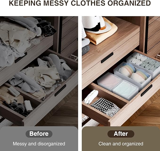 DIMJ Drawer Organizers - Set of 4 Fabric Closet Organizers and Storage, Drawer Dividers for Baby Clothes, Socks, Belt, Tie (White)