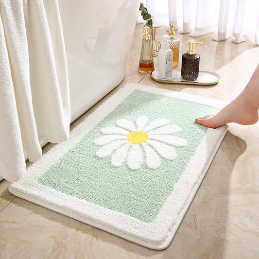 Bathroom Rugs Mat, White Flower Bath Rugs Fluffy Soft Superfine Fiber Rugs Non Slip Bath Mat Machine Wash Plush Mats, Bathroom Rug for Bathroom Shower Room (20x32, Light Blue)