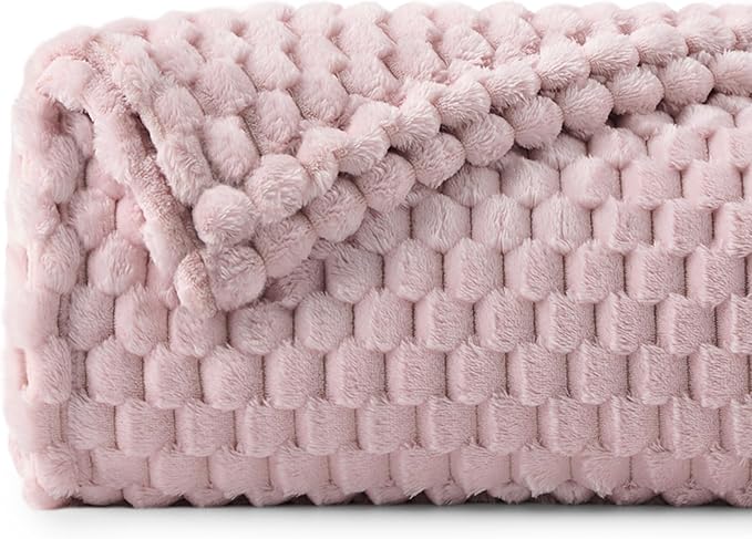 BEDELITE Fleece Throw Blanket for Couch & Bed - 3D Jacquard Decorative Lotus Pink Blanket, Super Soft and Cozy Warm Fuzzy Blanket All Seasons Suitable, 50x60Inches