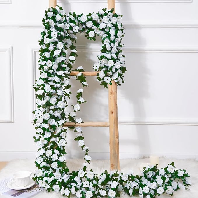 BLEUM CADE 5Pcs 41Ft Flower Garland Artificial Rose Vines for Bedroom, Cute Fake Hanging Flower Vines Floral Garland Decorations for Wedding Party Wall Room Decor Aesthetic