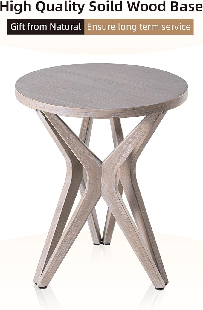 LONYKE Pedestal Farmhouse End Table, Distressed Top with Tripod Base Bedside Table for Living Room, Modern, Boho Decor, Round (1 Pack, Distressed Aah Grey)