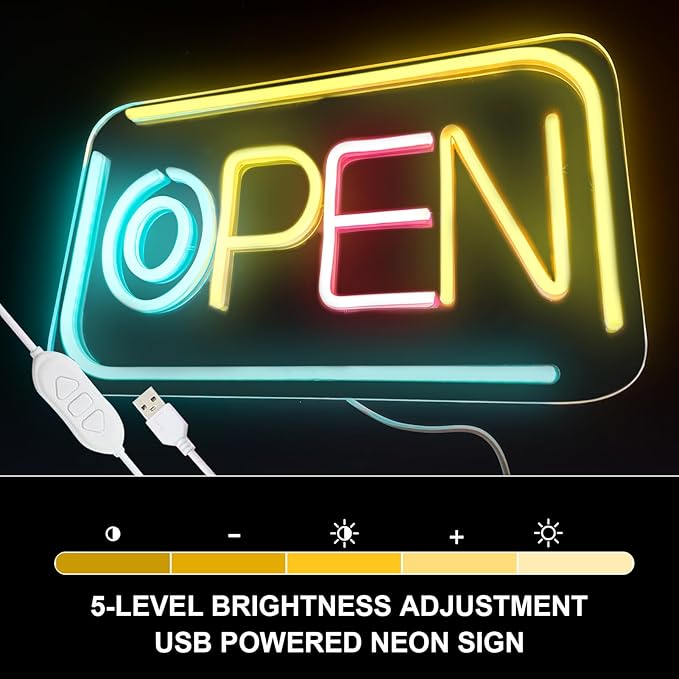 Open Signs for Business, Bright and Dimmable Neon Open Sign LED and USB Powered Light up Open Sign for Business Window Shop Store Restaurant Salon Bar Office Spa Hotel Wall Decor