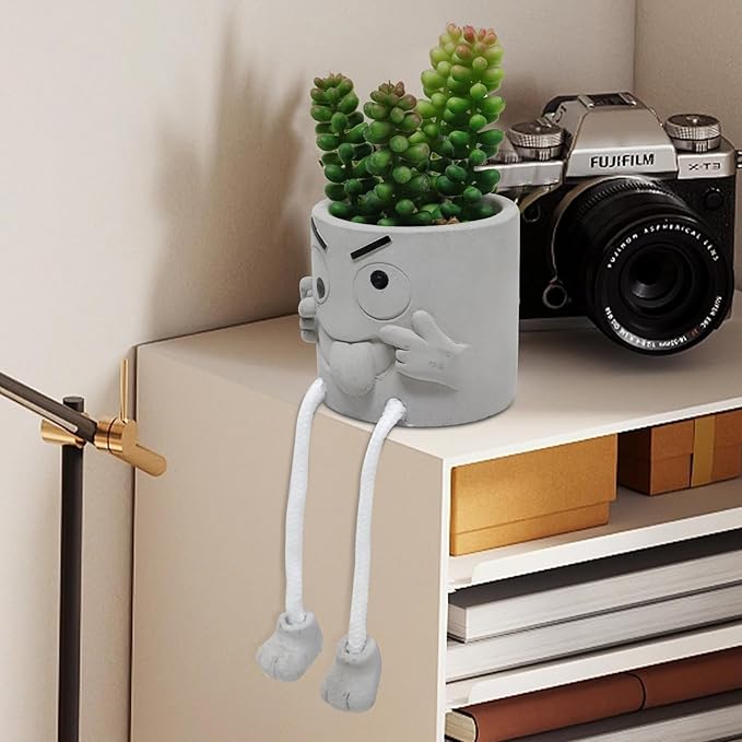 Zerzsy Artificialplant Succulents in Cement Pots with Hanging Leg, Kitchen Shelf Decor, Bathroom Shelf Decoraion, Home Sheves Decoration Accents, Office Wall Decor - Set of 1