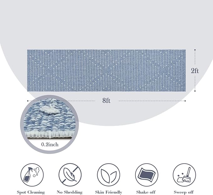 LIVEBOX Blue Runner Rug for Kitchen, 2'x8' Boho Washable Rug Runner for Hallway,Moroccan Cotton Long Entryway Area Rug Indoor Carpet for Bedroom Laundry Doorway Entry