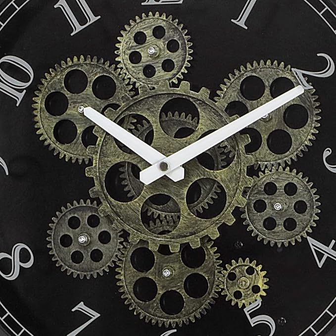 CLXEAST 15 Inch Real Moving Gear Wall Clock, Vintage Industrial Steampunk Metal Wall Clocks for Living Room Decor,Kitchen, Home Office