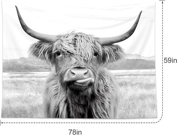 AMBZEK Fabric Wall Art Cow Tapestry 59Hx78W Inch Bull Wall Decor Western Farmhouse Farm Country Rustic Cattle Animal Wildlife Funny Cute Art Modern Wall Hanging Bedroom Living Room Dorm Decor Fabric