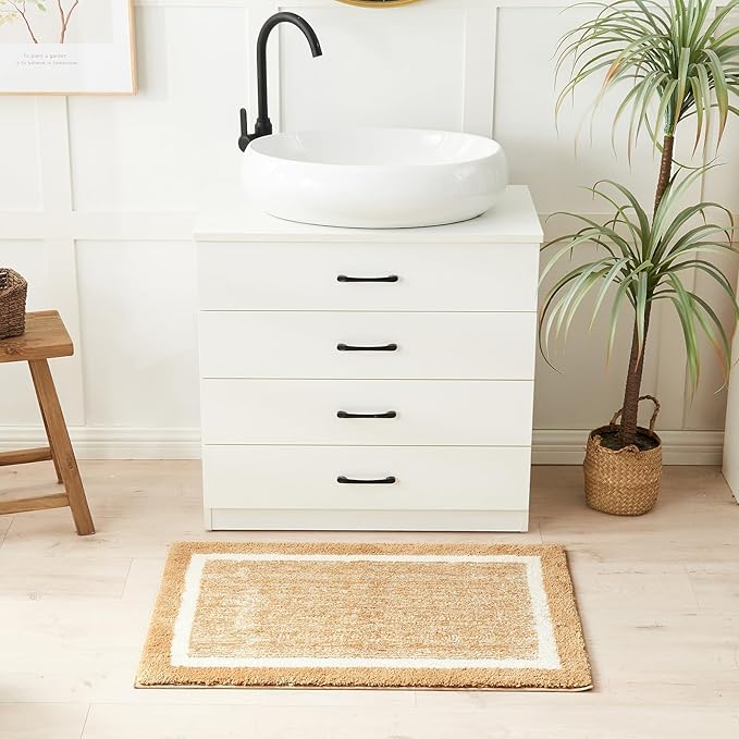 CozeCube Bath mats for Bathroom Non Slip, Plush Shaggy Bath Rugs for Bathroom Washable, Extra Soft and Absorbent Microfiber Bath Rugs, Beige, 47" x 24"