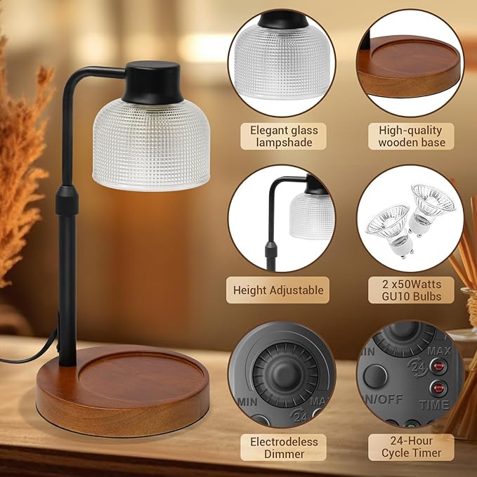 KLL Candle Warmer Lamp with Timer: Birthday Gifts for Women Mom - Wax Warmer Lamp for Jar Candles with 2 Bulbs for Room Decor - House Warming Gifts for New Home