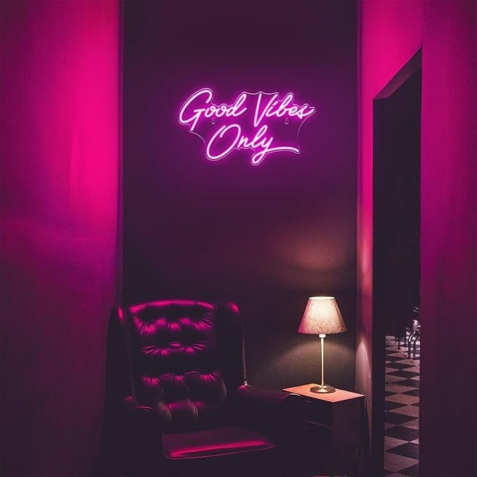 Kavaas Good Vibes Only Neon Signs for Wall Decor | Pink Good Vibes Only LED Sign for Bedroom, Party, Bar, Salon - Best Gifts for Birthday, Christmas