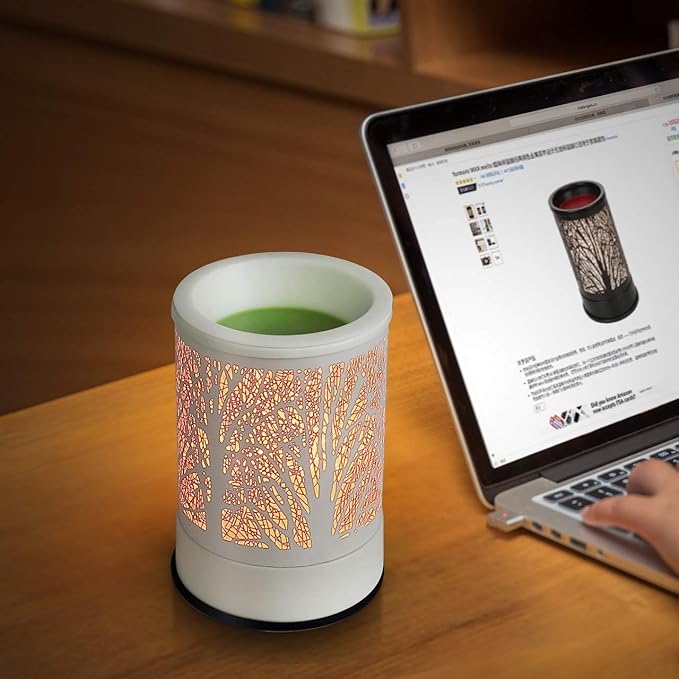 Scented Oil Wax Melt Warmer with 7 Colors Changing Led Light White Forest Design Fragrance Wax Candle Warmer for Home Décor