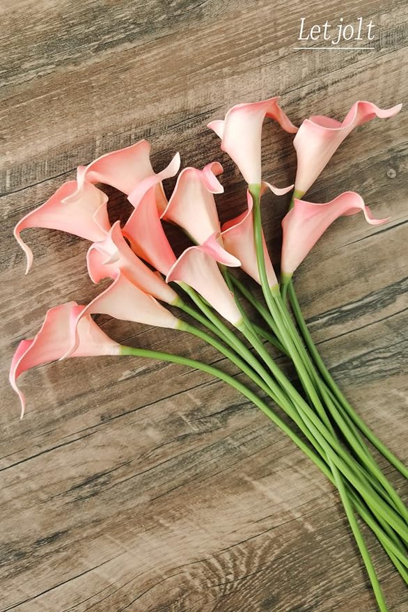 Letjolt Artificial Calla Lily Pink Flowers 12Pcs Fake Flower Bouquet for Home Decoration Wedding Party Decor, Light Pink
