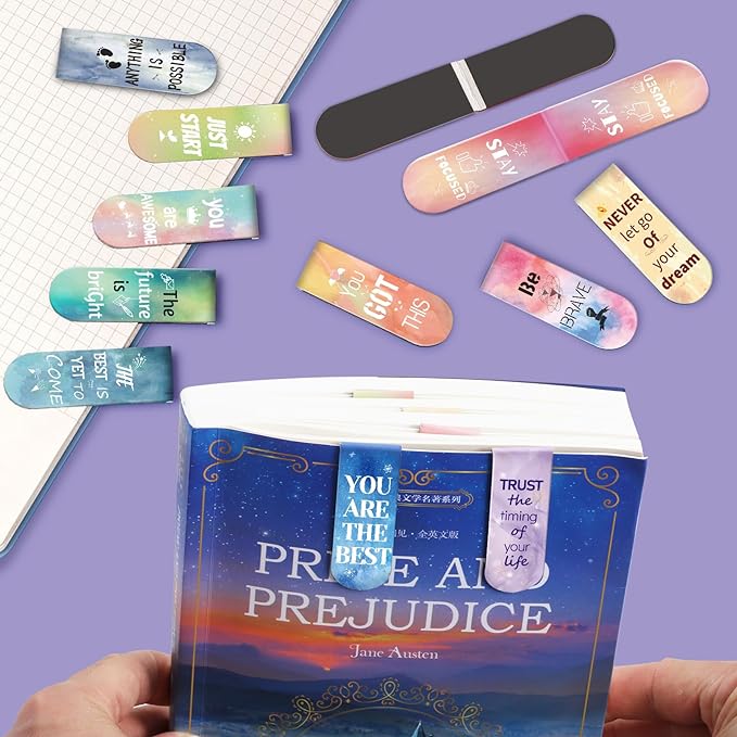 Kaluofan Magnetic Bookmarks - 15PCS Larger Size Inspirational Bookmarks for Women, Kids & Students - Double Sided Magnet Page Clips for Teachers Reading Supplies