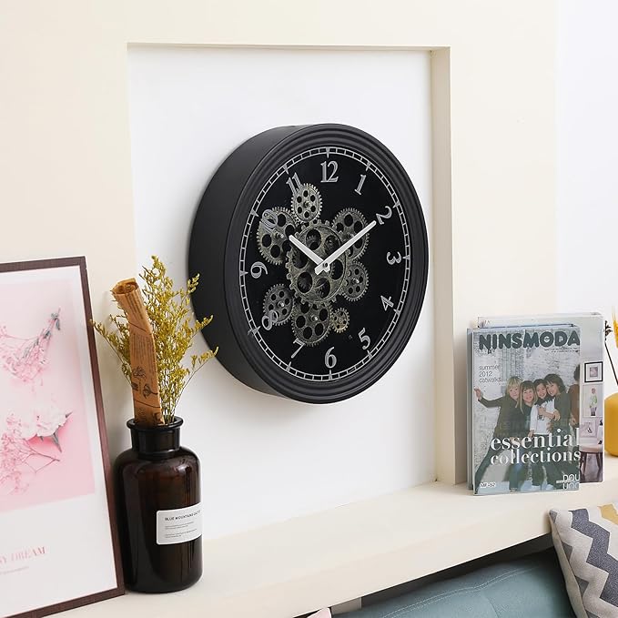 CLXEAST 15 Inch Real Moving Gear Wall Clock, Vintage Industrial Steampunk Metal Wall Clocks for Living Room Decor,Kitchen, Home Office