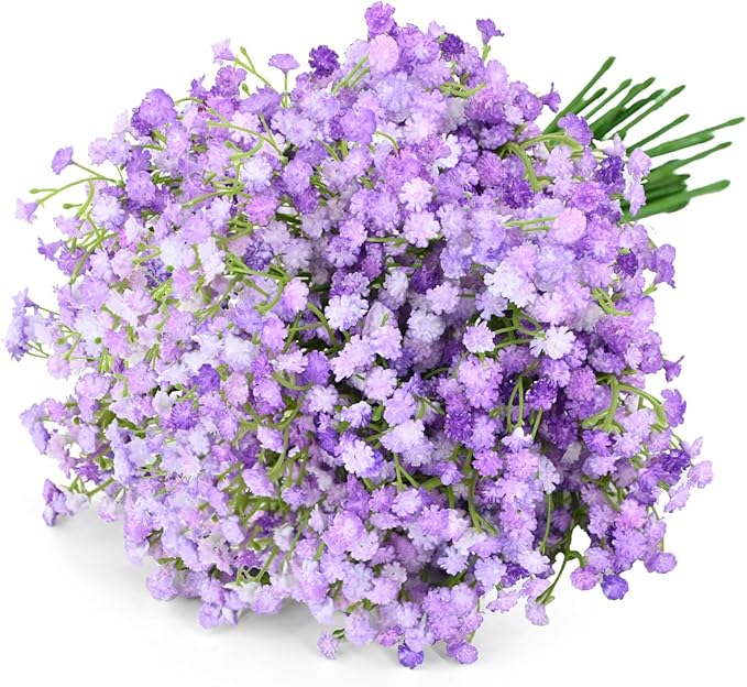 Babys Breath Artificial Flowers, 24Pcs Fake Baby Breath Flowers Artificial Bulk Faux Gypsophila Real Touch Flowers for Outdoors Wedding DIY Bouquet Arrangement Party Home Garden Decor, Purple
