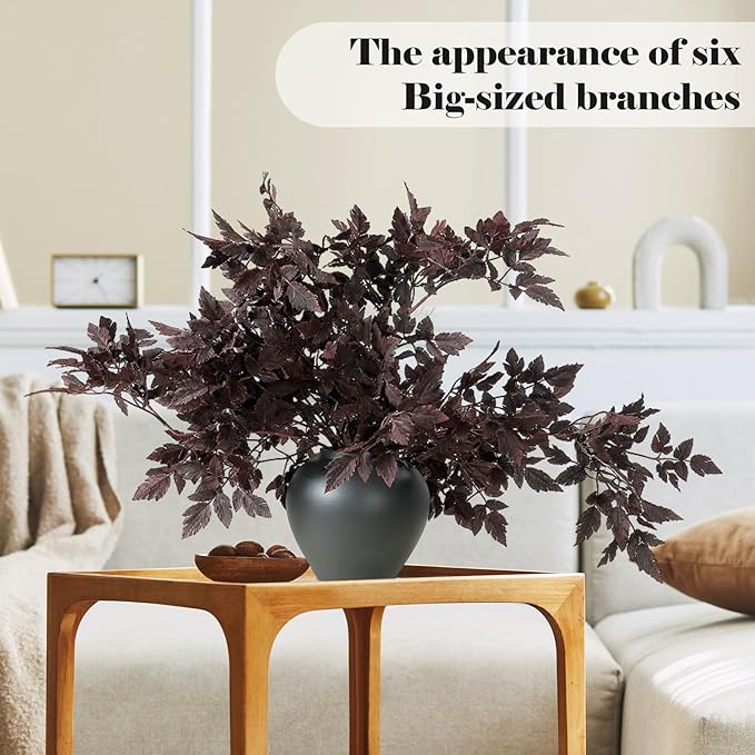 Lyrow 6 Pack Artificial Cimicifuga Plant Leaf Spray Faux Plum Cimicifuga Ramosa Leaf Branch Faux Fall Spray Silk Plants for Home Vase Wedding Garden Farmhouse Table Mantel Decor (36 Inches)